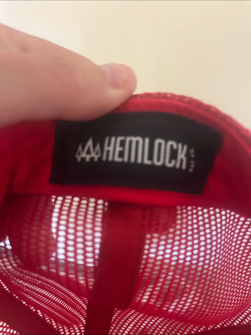 Hemlock Red Mesh Trucker Hat with Branded Patch